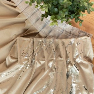 MARMA Zasłona gotowa na taśmie, szerokość 140cm x wysokość 250cm, kolor 001 ciemny beżowy ze srebrnym nadrukiem na VELVI TD0037/