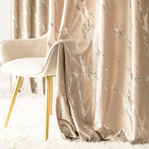 MARMA Zasłona gotowa na taśmie, szerokość 140cm x wysokość 250cm, kolor 003 jasny beżowy ze srebrnym nadrukiem na VELVI TD0037/Z