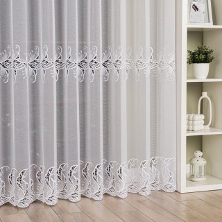 Firanka z aplikacją ze wzorem pasowym na markizecie, wysokość 280cm, kolor 001 biały 162035/433/001/000280/1