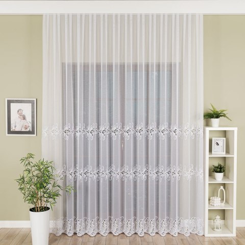 Firanka z aplikacją ze wzorem pasowym na markizecie, wysokość 280cm, kolor 001 biały 162035/433/001/000280/1