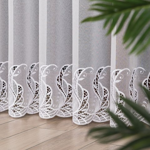 Firanka z aplikacją ze wzorem pasowym na markizecie, wysokość 280cm, kolor 001 biały 162035/433/001/000280/1