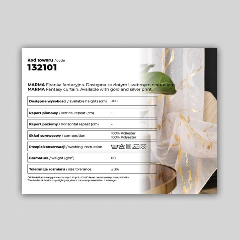 MARMA Próbnik firany fantazyjnej z oławianką , wysokość 300cm 132101/PRO/000/000300/1