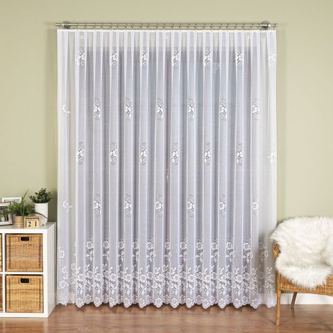 Firanka żakardowa ze wzorem pasowym, wysokość 250cm, kolor 001 biały 361740/000/001/000250/1