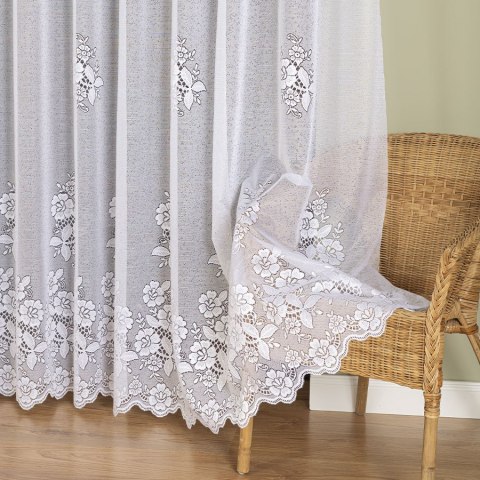 Firanka żakardowa ze wzorem pasowym, wysokość 250cm, kolor 001 biały 361740/000/001/000250/1
