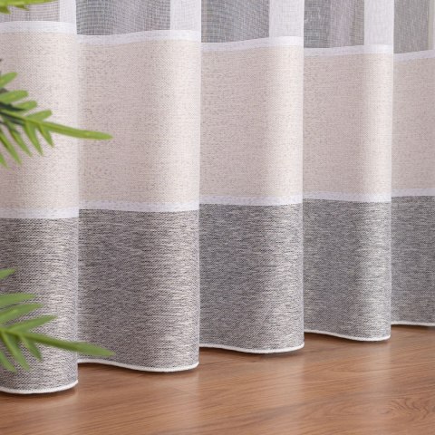 Firanka fantazyjna z ołowianką, wysokość 300cm, kolor 003 biały z beżowo-szarymi pasami 001827/OLO/003/000300/1