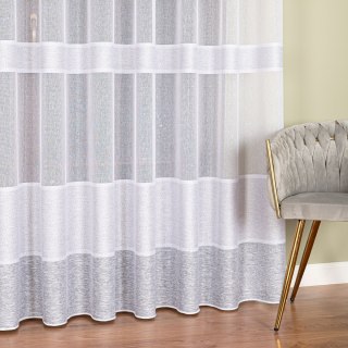 Firanka fantazyjna z ołowianką, wysokość 300cm, kolor 007 biały z jasnoszarymi pasami 001827/OLO/007/000300/1