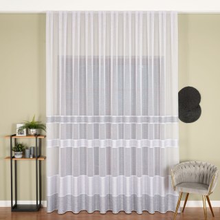 Firanka fantazyjna z ołowianką na metry 001827 wysokość 300 cm kolor biały z jasnoszarymi pasami