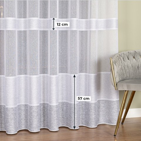 Firanka fantazyjna z ołowianką, wysokość 300cm, kolor 007 biały z jasnoszarymi pasami 001827/OLO/007/000300/1