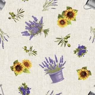 SŁONECZNIKI Z LAWENDĄ Tkanina dekoracyjna OXFORD WODOODPORNY, szerokość 135cm, kolor 009 D00329/OXW/009/135000/1