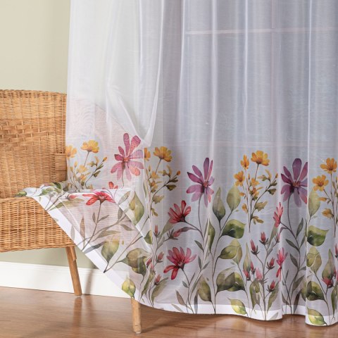 KWIATOWA ŁĄKA Firanka żakardowa 023426, wysokość 220cm, kolor 001 biały D00308/000/001/000220/1