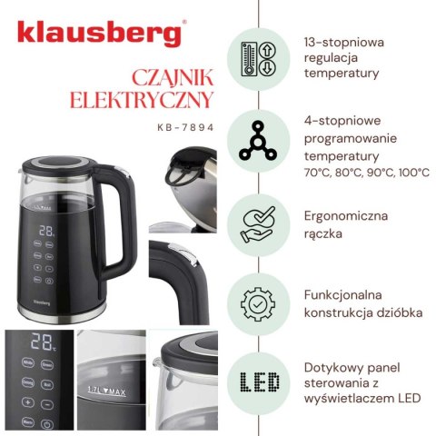CZAJNIK ELEKTRYCZNY 1,7L KLAUSBERG KB-7894 LED REULACJA TEMPERATURY