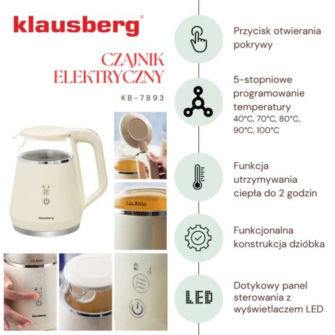 CZAJNIK ELEKTRYCZNY 1L KLAUSBERG KB-7893 LED REULACJA TEMPERATURY