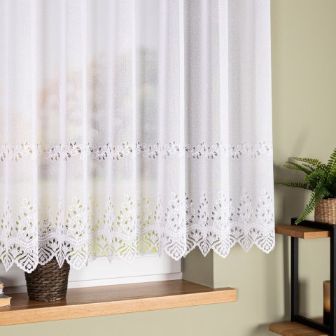 Firanka żakardowa ze wzorem pasowym, wysokość 140cm, kolor 001 biały 018534/000/001/000140/1