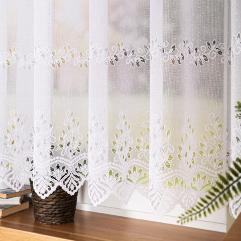 Firanka żakardowa ze wzorem pasowym, wysokość 140cm, kolor 001 biały 018534/000/001/000140/1