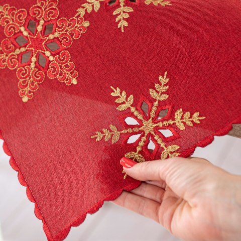 BŁYSZCZĄCE ŚNIEŻYNKI Serweta z haftem, szerokość 85cm x wysokość 85cm, kolor 003 czerwony 640010/KSP/C03/085085/1