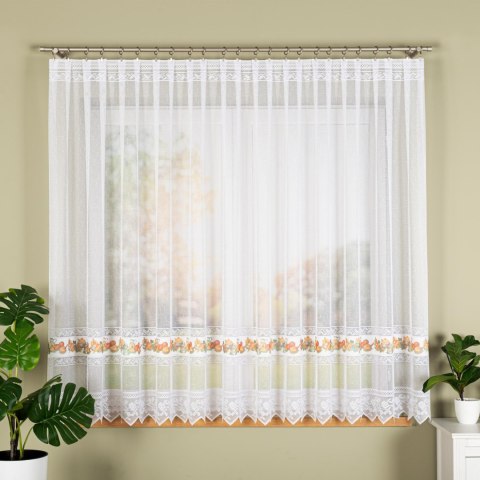 Firanka żakardowa ze wzorem pasowym, wysokość 160cm, kolor 621 z zielonym 007972/000/621/000160/1