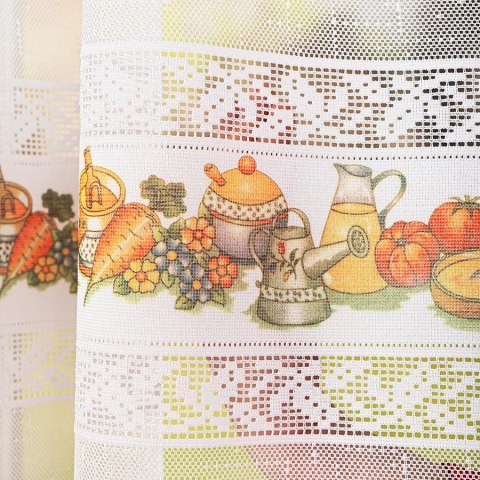 Firanka żakardowa ze wzorem pasowym, wysokość 160cm, kolor 621 z zielonym 007972/000/621/000160/1