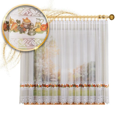 Firanka żakardowa ze wzorem pasowym, wysokość 160cm, kolor 621 z zielonym 007972/000/621/000160/1