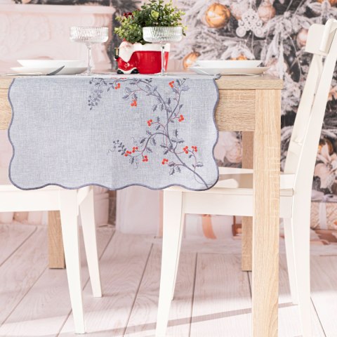 JARZĘBINOWY BLASK Bieżnik z haftem, szerokość 40cm x wysokość 140cm, kolor 007 szary 645310/KSP/007/040140/1