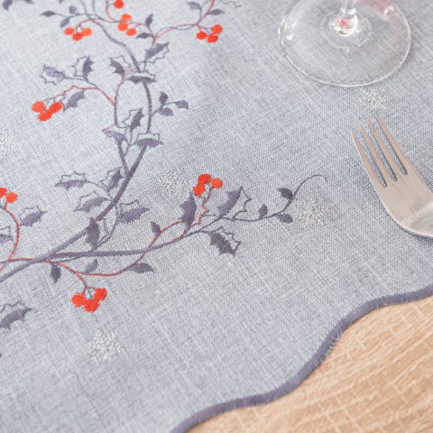 JARZĘBINOWY BLASK Bieżnik z haftem, szerokość 40cm x wysokość 140cm, kolor 007 szary 645310/KSP/007/040140/1