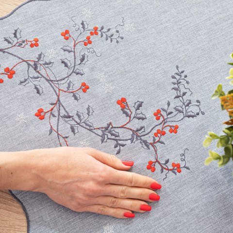 JARZĘBINOWY BLASK Bieżnik z haftem, szerokość 40cm x wysokość 140cm, kolor 007 szary 645310/KSP/007/040140/1