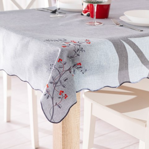 JARZĘBINOWY BLASK Obrus z haftem, szerokość 120cm x wysokość 160cm, kolor 007 szary 645310/KSP/007/120160/1