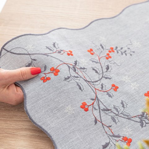 JARZĘBINOWY BLASK Obrus z haftem, szerokość 120cm x wysokość 160cm, kolor 007 szary 645310/KSP/007/120160/1