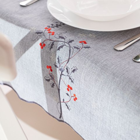 JARZĘBINOWY BLASK Obrus z haftem, szerokość 140cm x wysokość 180cm, kolor 007 szary 645310/KSP/007/140180/1