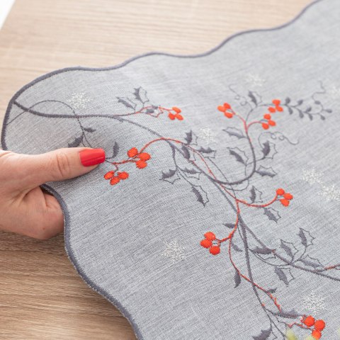 JARZĘBINOWY BLASK Serweta z haftem, szerokość 85cm x wysokość 85cm, kolor 007 szary 645310/KSP/007/085085/1