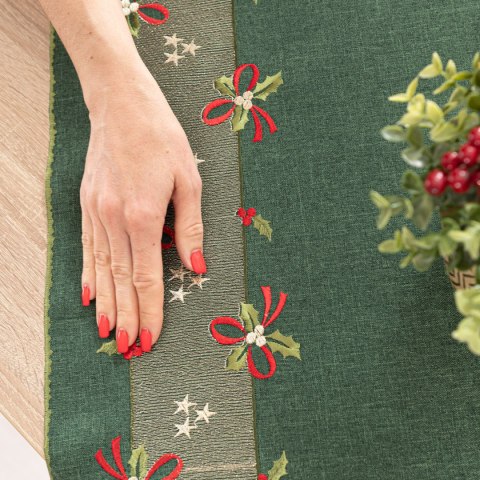 ŚWIĄTECZNE KOKARDKI Bieżnik z haftem, szerokość 50cm x wysokość 100cm, kolor 002 zielony 295161/KSP/002/050100/1