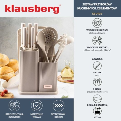 ZESTAW NOŻY I PRZYBORÓW KUCHENNYCH Z DESKĄ W STOJAKU KLAUSBERG KB-7935