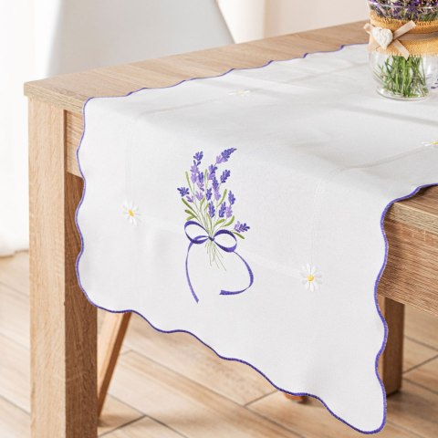 LAWENDOWA POLANA Bieżnik z haftem, szerokość 38cm x wysokość 140cm, kolor 001 biały 291771/KSP/001/038140/1