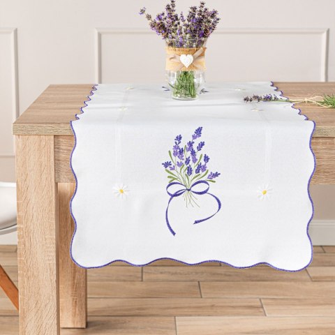 LAWENDOWA POLANA Bieżnik z haftem, szerokość 38cm x wysokość 160cm, kolor 001 biały 291771/KSP/001/038160/1