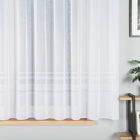 ZOJA Firanka żakardowa odpasowana na prosto ze wzorem pasowym, szerokość 400 x wysokość 160cm, kolor 001 biały 000303/FOP/001/00