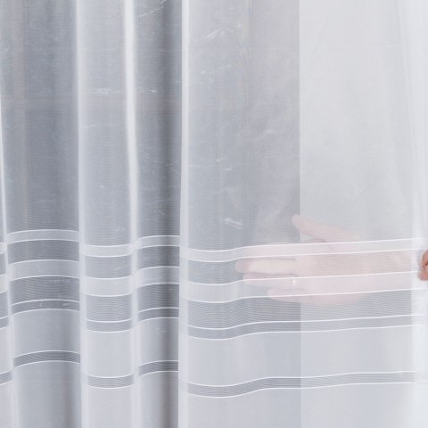 ZOJA Firanka żakardowa odpasowana na prosto ze wzorem pasowym, szerokość 400 x wysokość 160cm, kolor 001 biały 000303/FOP/001/00