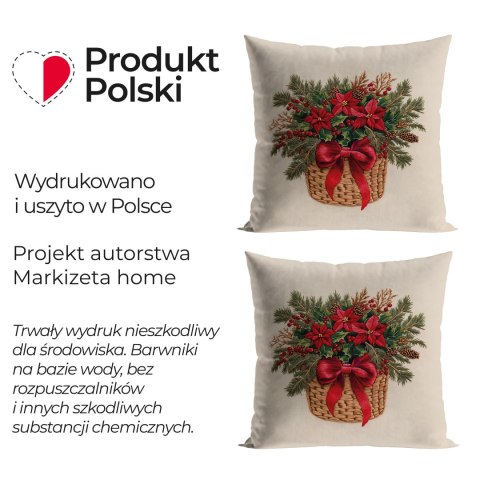 BUKIET W KOSZYKU Z EFEKTEM WYSZYWANIA Poszewka dekoracyjna VELVET, 40x40cm, kolor 004 beżowy PBN365/POP/004/040040/1