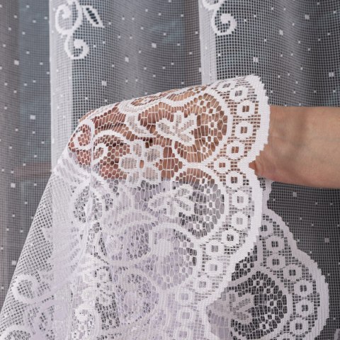 Firanka żakardowa ze wzorem pasowym, wysokość 170cm, kolor 001 biały 019461/000/001/000170/1