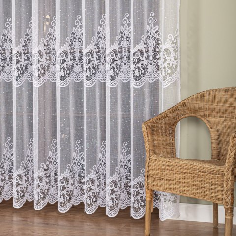 Firanka żakardowa ze wzorem pasowym, wysokość 250cm, kolor 001 biały 019461/000/001/000250/1