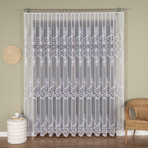 Firanka żakardowa ze wzorem pasowym, wysokość 250cm, kolor 001 biały 019461/000/001/000250/1