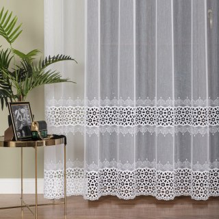 Firanka z aplikacją na markizecie, wysokość 280cm, kolor 001 biały 081574/433/001/000280/1