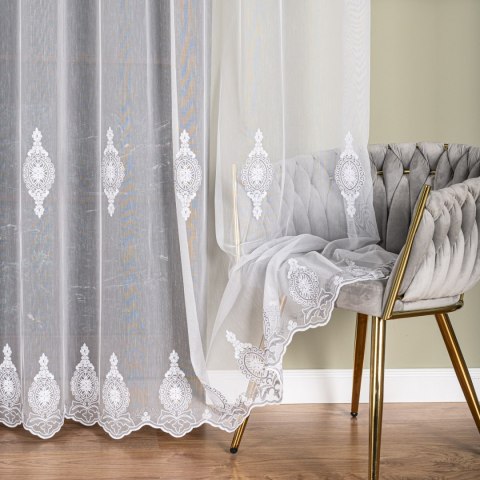 Firanka haftowana na metry FH0030 wysokość 285 cm kolor biały z szaro-białą nicią