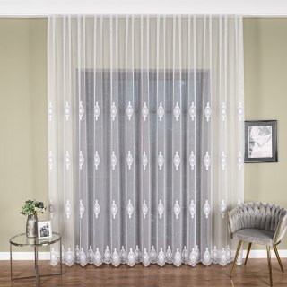 Firanka haftowana na metry FH0030 wysokość 285 cm kolor biały z szaro-białą nicią