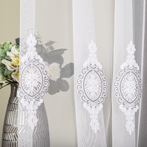 Firanka haftowana na metry FH0030 wysokość 285 cm kolor biały z szaro-białą nicią