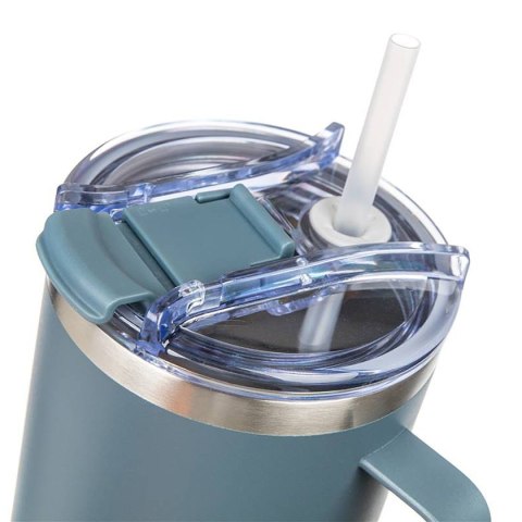 STALOWY KUBEK TERMICZNY TERMOS 1200ml Z RĄCZKĄ I SŁOMKĄ BANQUET TWAIN SZARY