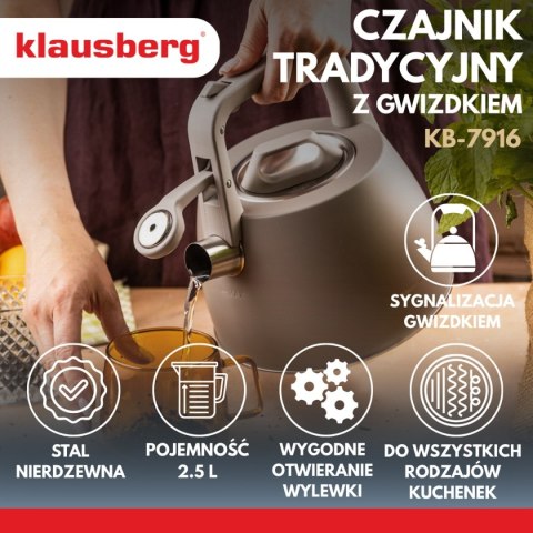 CZAJNIK STALOWY Z GWIZDKIEM 2,5L KLAUSBERG KB-7916
