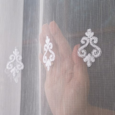 Firanka haftowana na metry FH0040 wysokość 300 cm kolor biały