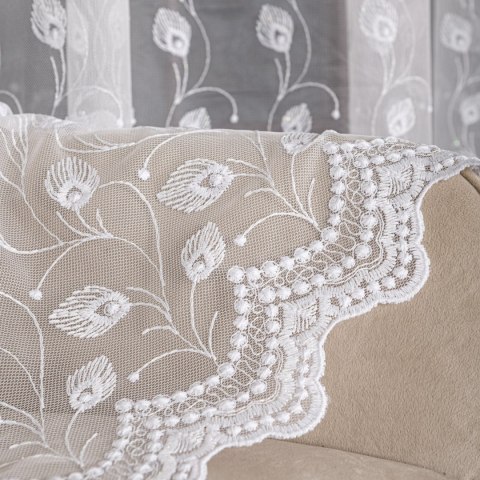 Firanka haftowana na metry FH0049 wysokość 300 cm kolor biały