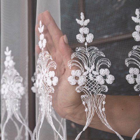 Firanka haftowana na metry FH0036 wysokość 300 cm kolor biały