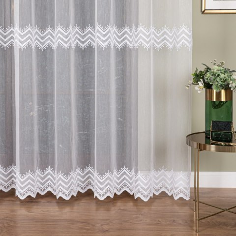Firanka haftowana ze wzorem pasowym, wysokość 285cm, kolor 001 biały FH0024/768/001/000285/1