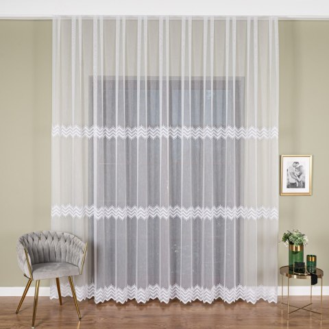 Firanka haftowana ze wzorem pasowym, wysokość 285cm, kolor 001 biały FH0024/768/001/000285/1